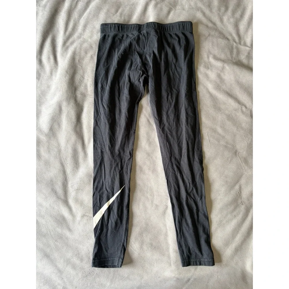 Nike Girls‎ Black Big Swoosh Logo Leggings Tights Size Medium M Activewear